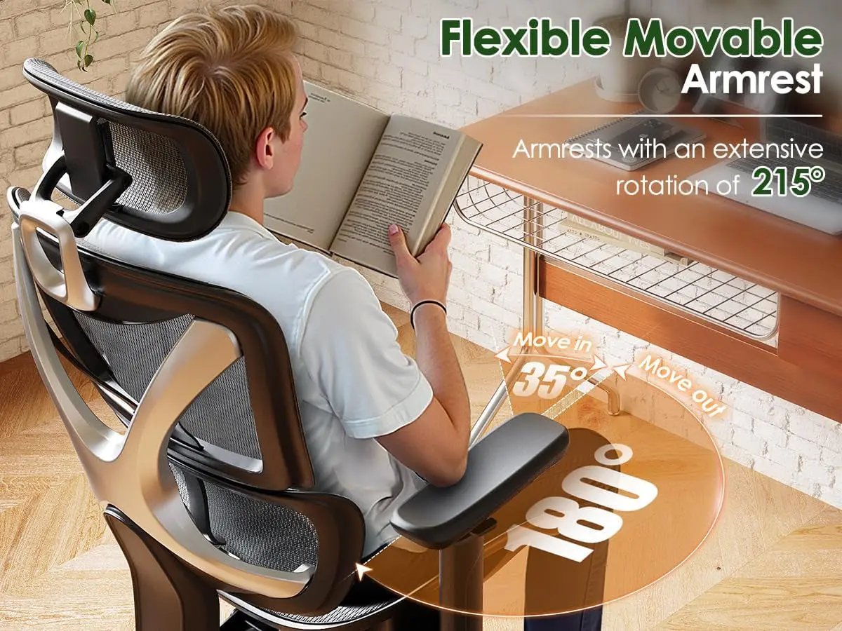 Ergonomic Office Chair, Big and Tall Mesh Chair with Lumbar Support, 3D Armrest - 215° Rotation, Adjustable Headrest & Soft Seat, Durable Desk Chair 350LBS for Work Gaming Computer,Grey Cool Brand Designs