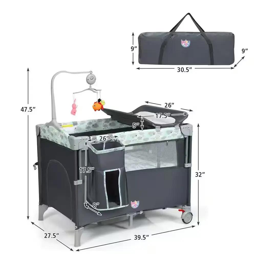 5-In-1 Gray Portable Baby beside Sleeper Bassinet Crib Playard with Diaper Change Cool Brand Designs