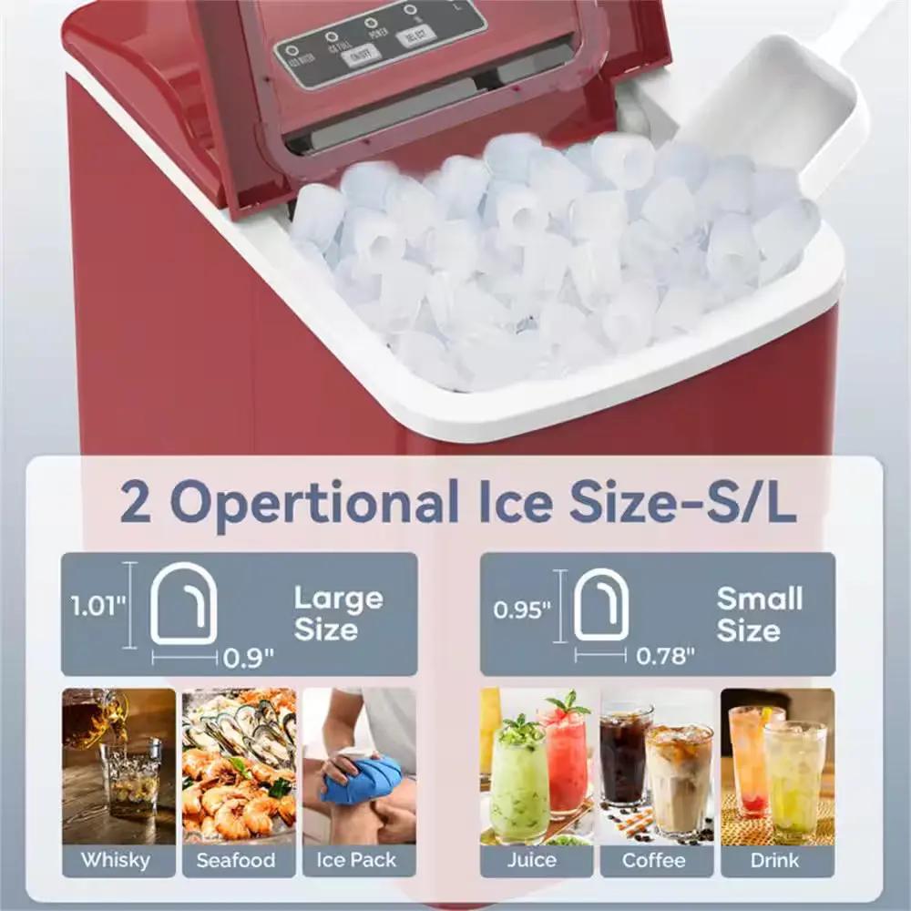 8.86 In. 26 Lbs. Daily Production Bullet Ice Portable Countertop Ice Maker, 9-Bullet Ice Cubes Ready in 8 Mins in Red Cool Brand Designs