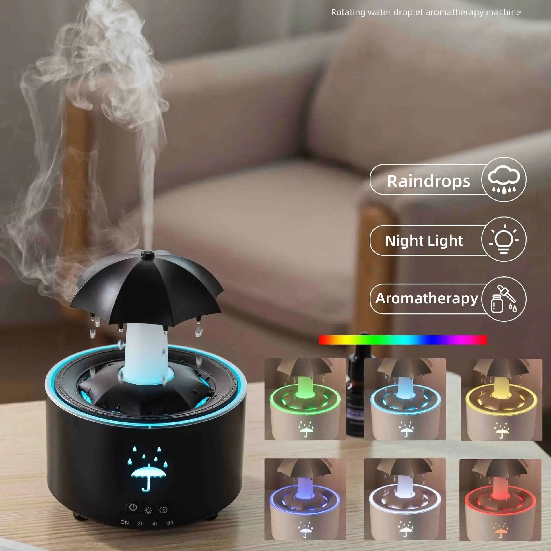 Creative Umbrella Water Drop Air Humidifier with Colorful Light Raindrop Aroma Essential Oil Diffuser Aromatherapy Humidifier Cool Brand Designs