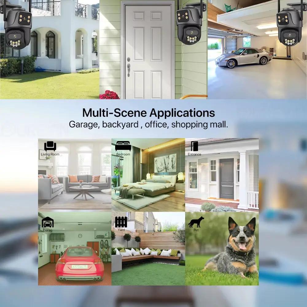 External Wifi PTZ Camera Dual Lens 4K 8MP HD Outdoor IP Camera 4MP Auto Tracking Security Protection CCTV Surveillance Icsee P2P Cool Brand Designs