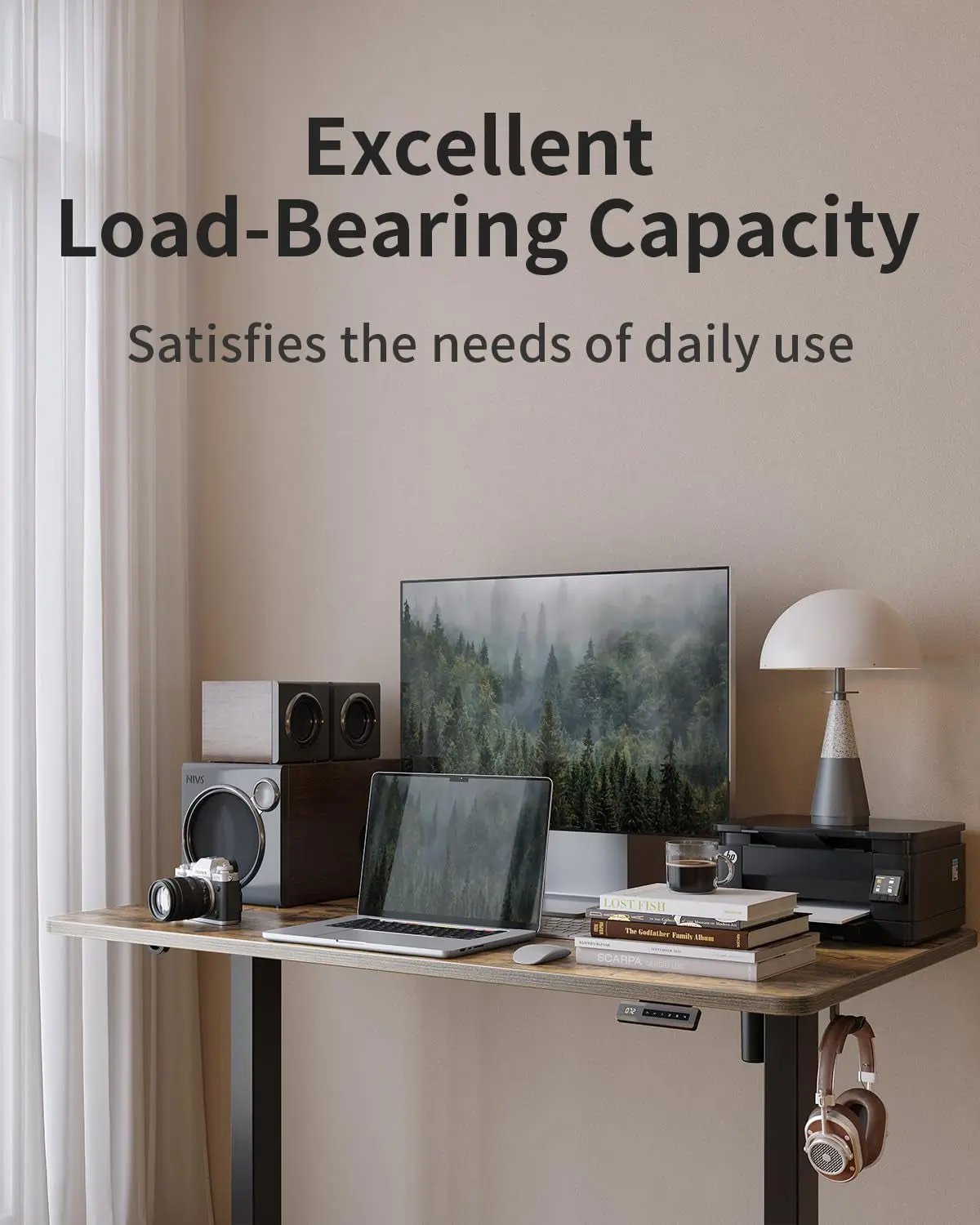 Electric Standing Desk, 48 X 24 Inches Height Adjustable Stand up Desk, Sit Stand Home Office Desk, Computer Desk, Rustic Brown Cool Brand Designs