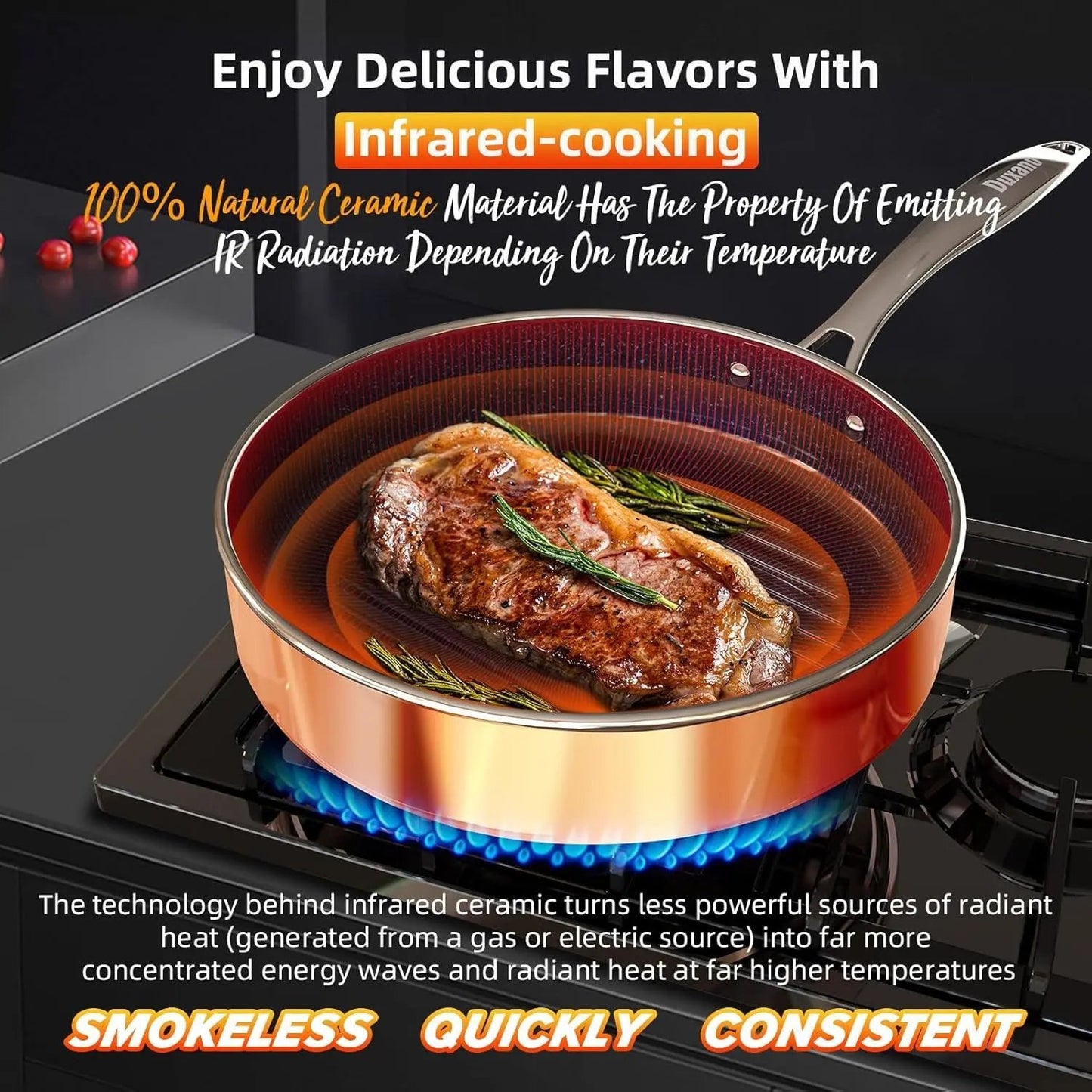 Deluxe  14PC Healthy Pots and Pan with 9H Anti-Scratch Coating, 2-Layer Non-Stick Ceramic&Pfas Free, Sensitively&Evenly Induction Cooking, Enhanced Flavor with Infrared Cookware, Dishwasher Safe Cool Brand Designs