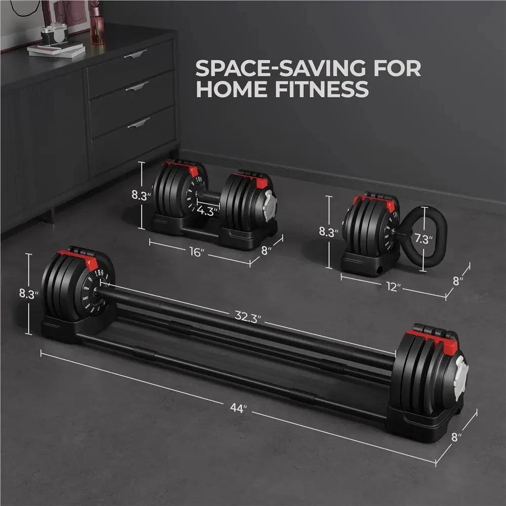 Adjustable Anti-Slip 3-In-1 Nylon Dumbbell Weight Set, 7-52.5Lbs, (Black & Red) Cool Brand Designs