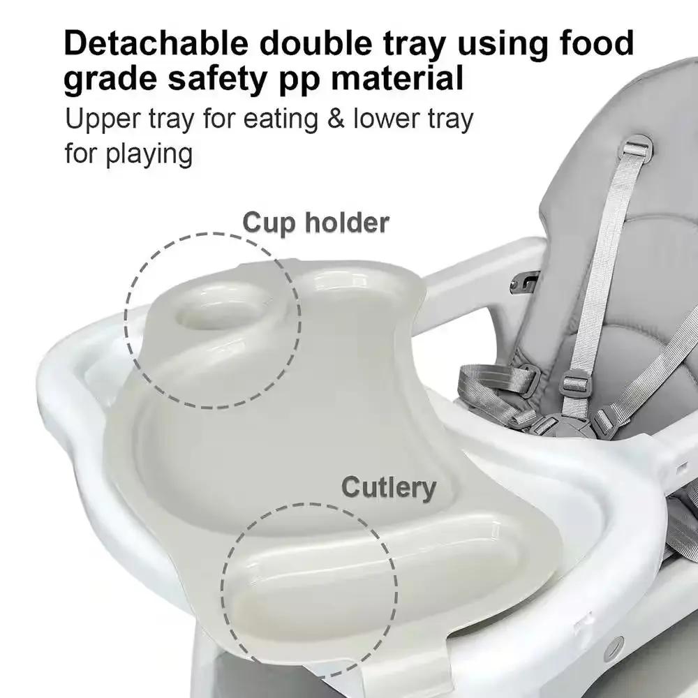 3 in 1 Grey Plastic Baby High Chair W/Adjustable Seat Back and Removable Trays Cool Brand Designs