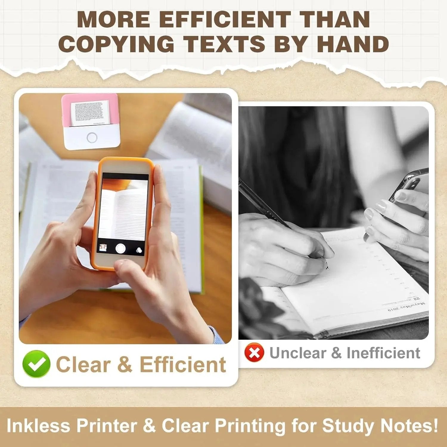 SLOK Thermal Mini Printer, Portable Inkless Bluetooth Sticker Maker with 10 Rolls Paper, Pink Cool Brand Designs