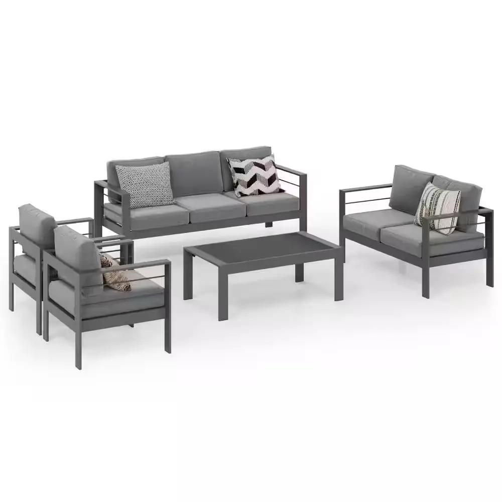 Grey 5-Piece Aluminum Patio Conversation Set with Dark Grey Cushions Cool Brand Designs