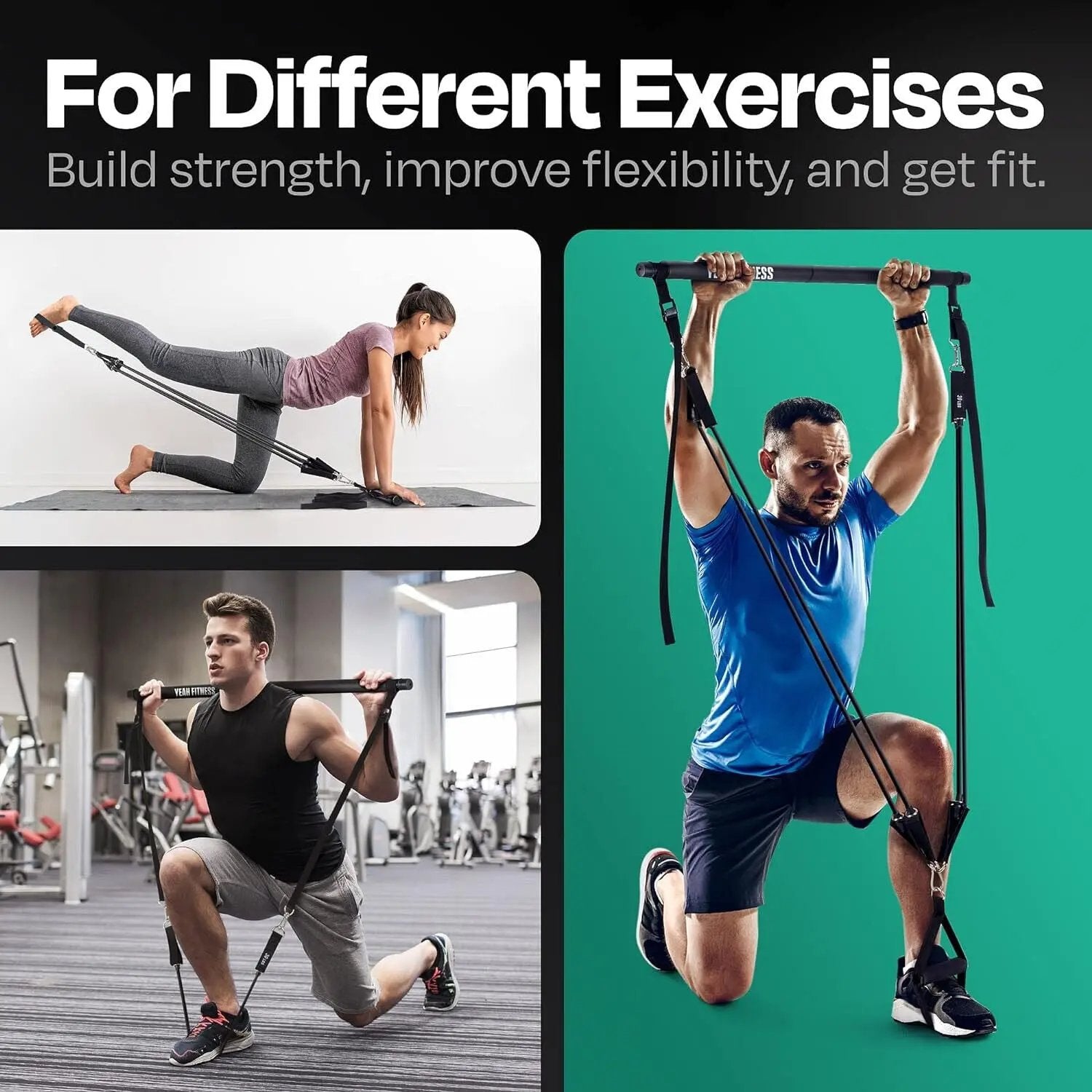 Pilates Bar Kit - Portable Home Gym Workout Equipment with Resistance Bands NEW Cool Brand Designs