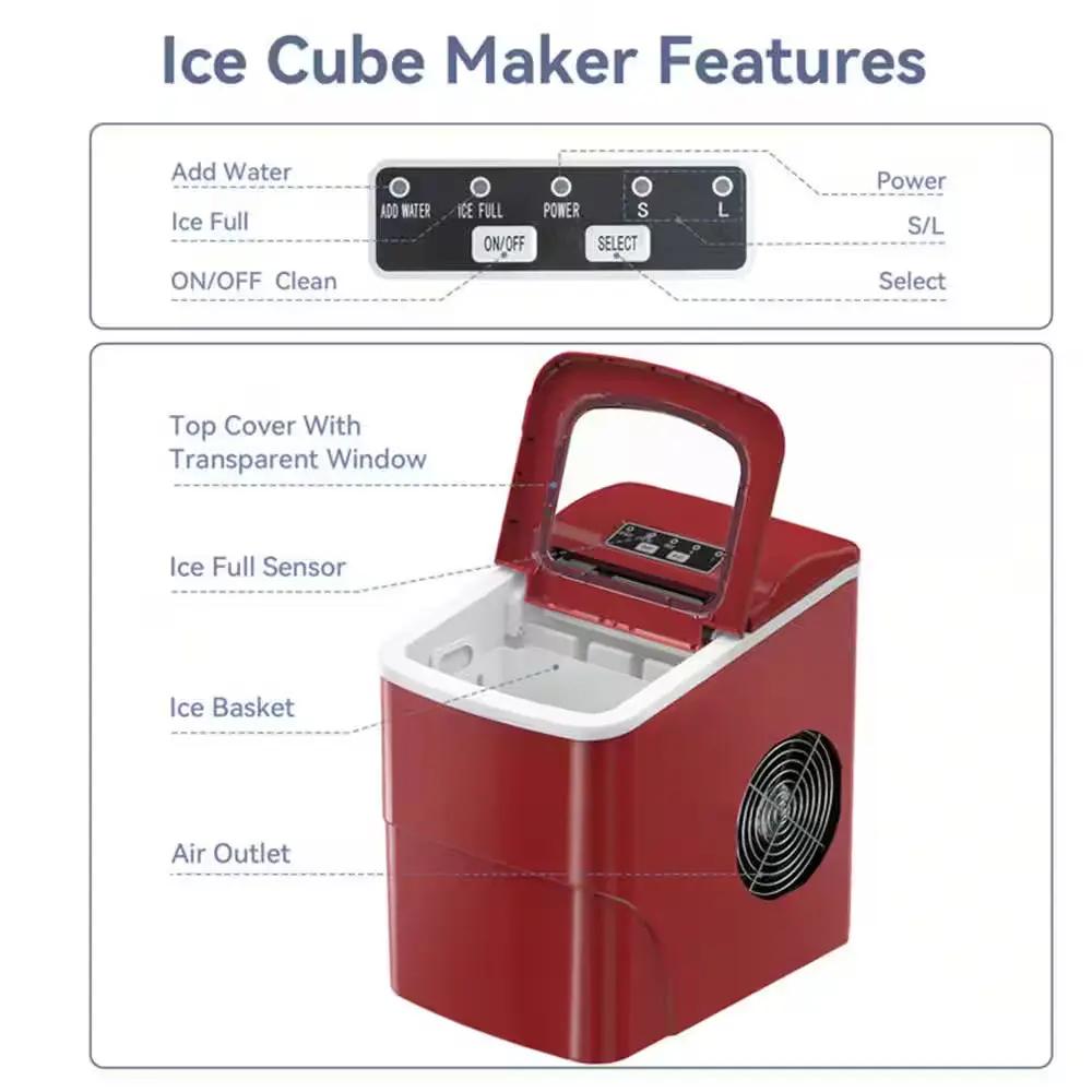 8.86 In. 26 Lbs. Daily Production Bullet Ice Portable Countertop Ice Maker, 9-Bullet Ice Cubes Ready in 8 Mins in Red Cool Brand Designs
