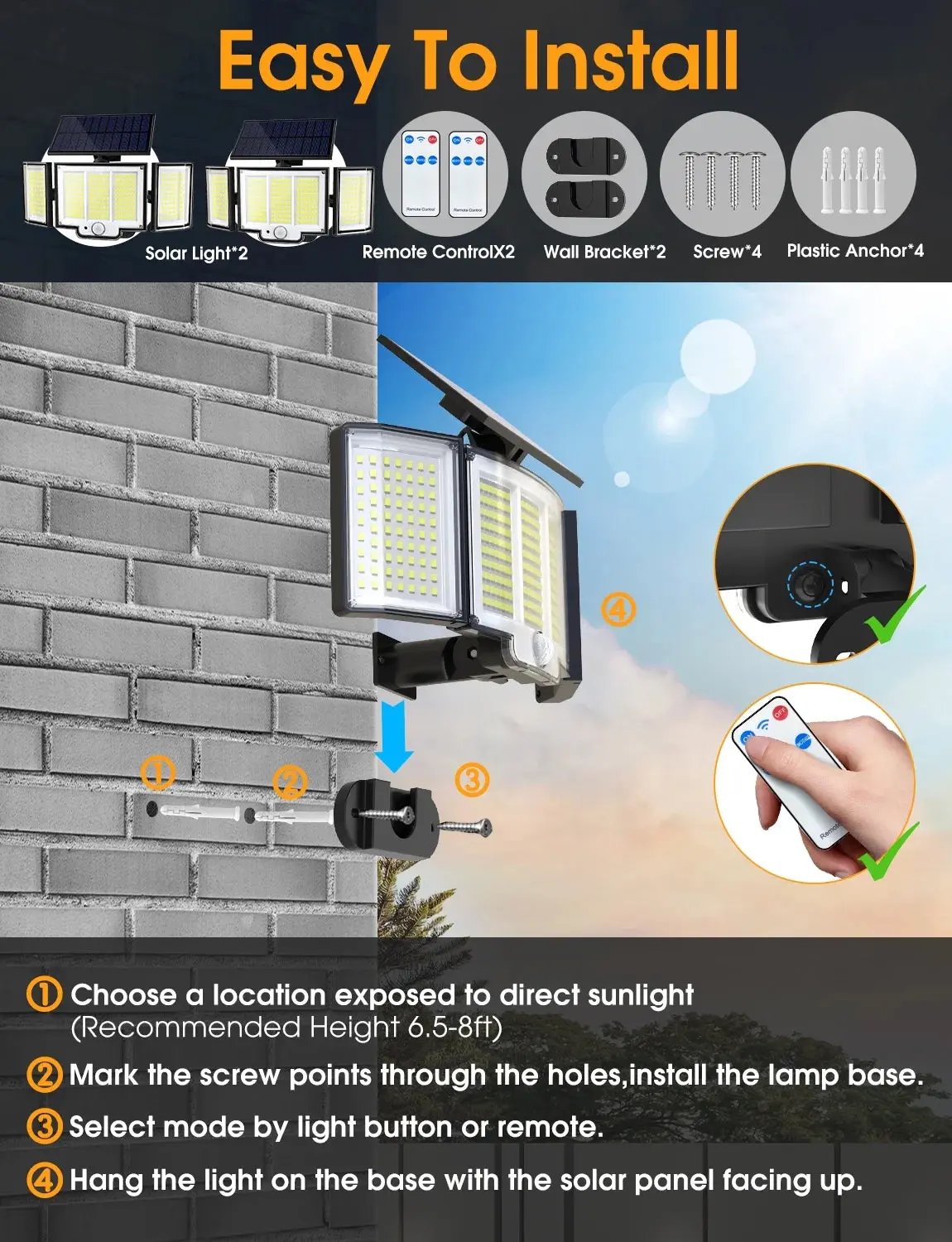 348 LED 3000LM Solar Motion Sensor Flood Lights, 2Pack Cool Brand Designs