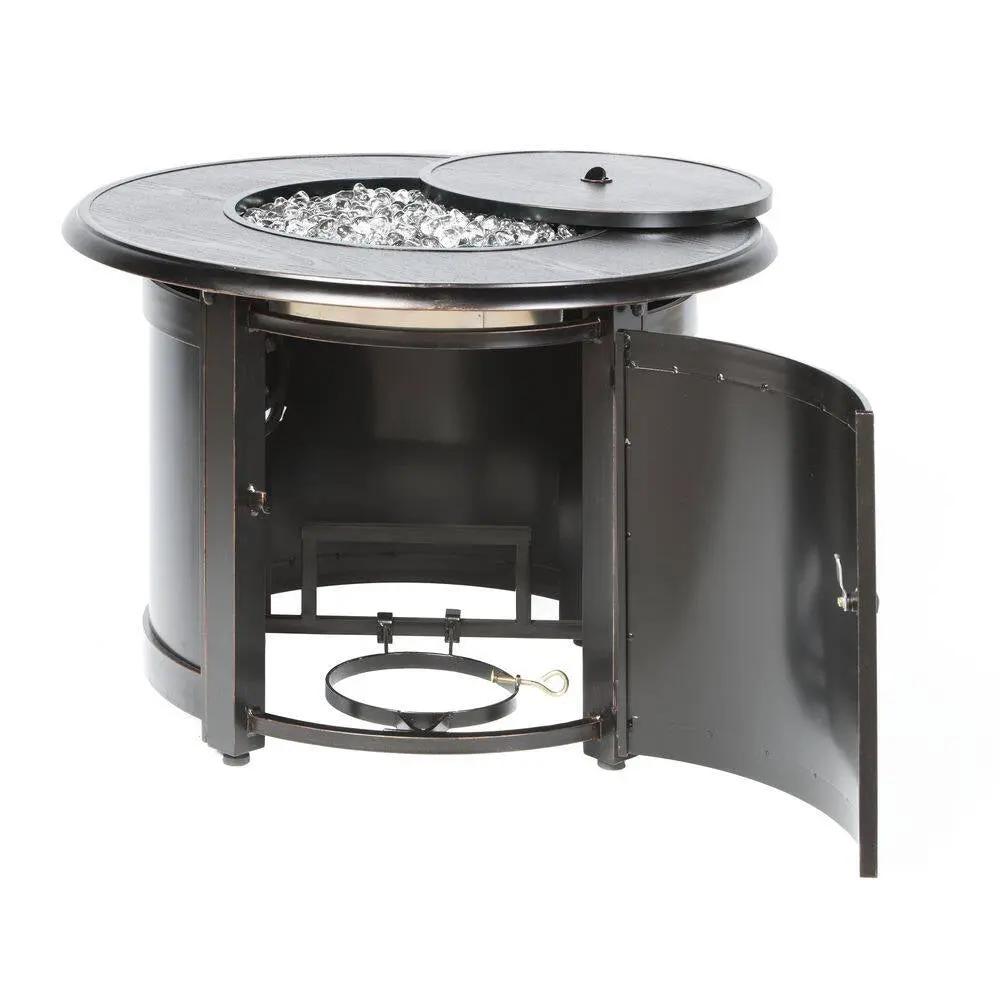 Manchester 36 In. X 25 In. round Aluminum Match Lit Propane Gas Fire Pit Chat Table with Glacier Ice Firebeads Cool Brand Designs