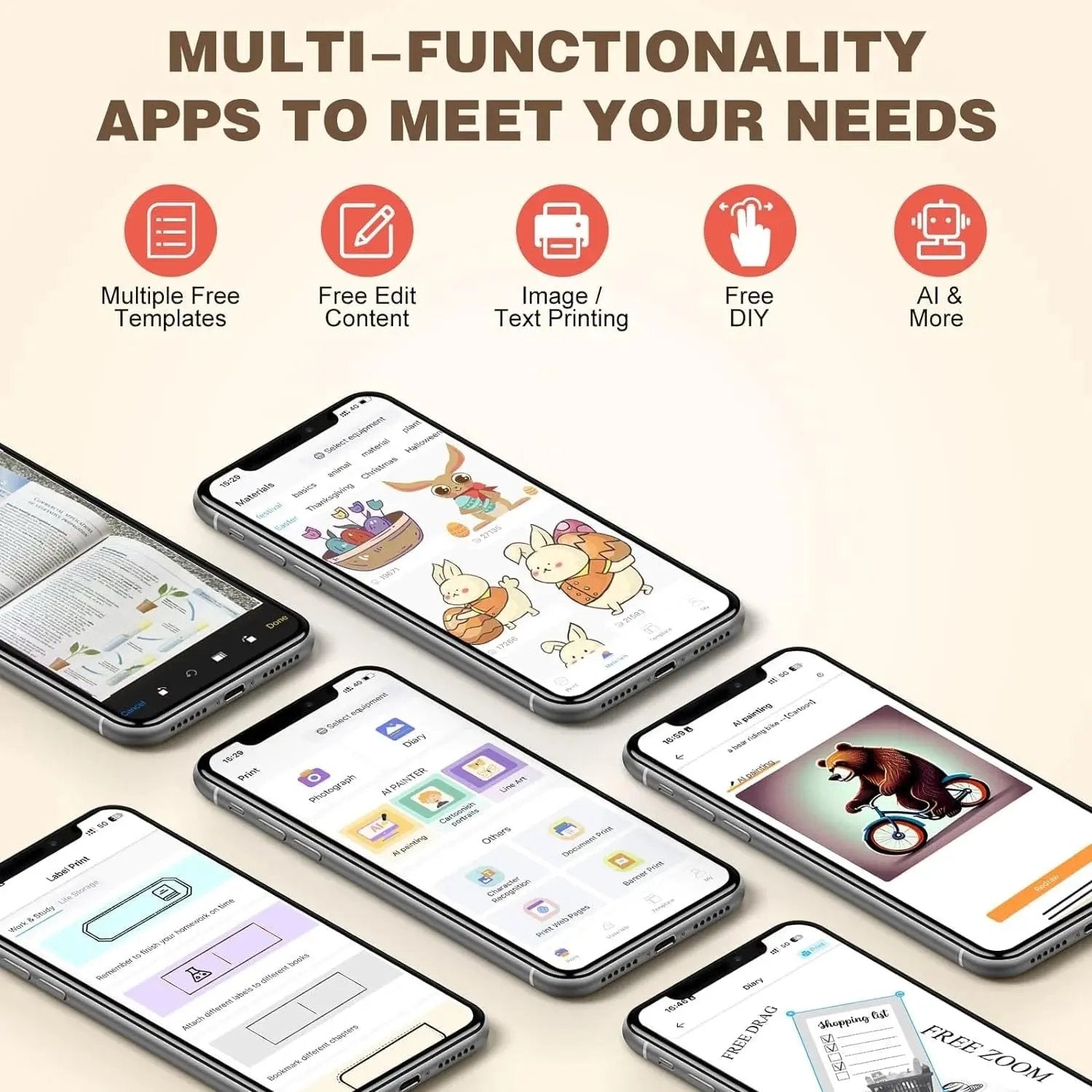 SLOK Thermal Mini Printer, Portable Inkless Bluetooth Sticker Maker with 10 Rolls Paper, Pink Cool Brand Designs