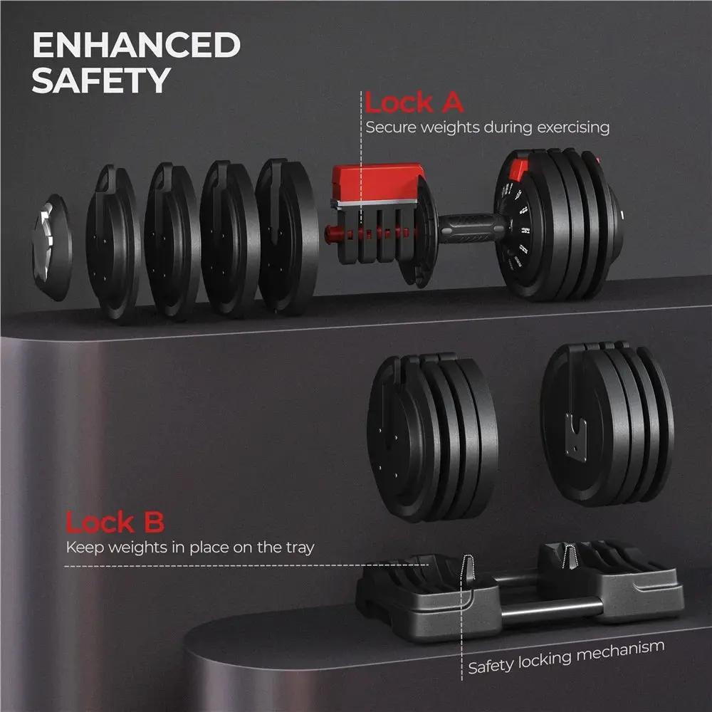 Adjustable Anti-Slip 3-In-1 Nylon Dumbbell Weight Set, 7-52.5Lbs, (Black & Red) Cool Brand Designs