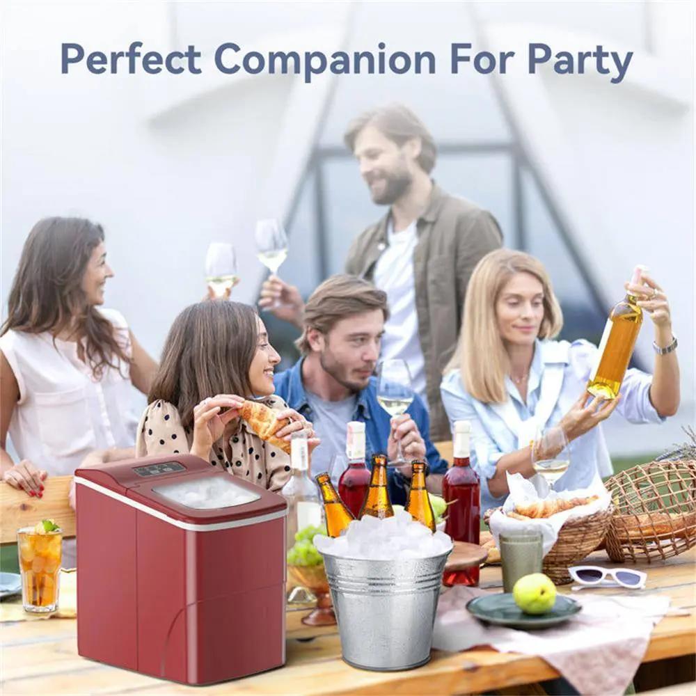 8.86 In. 26 Lbs. Daily Production Bullet Ice Portable Countertop Ice Maker, 9-Bullet Ice Cubes Ready in 8 Mins in Red Cool Brand Designs