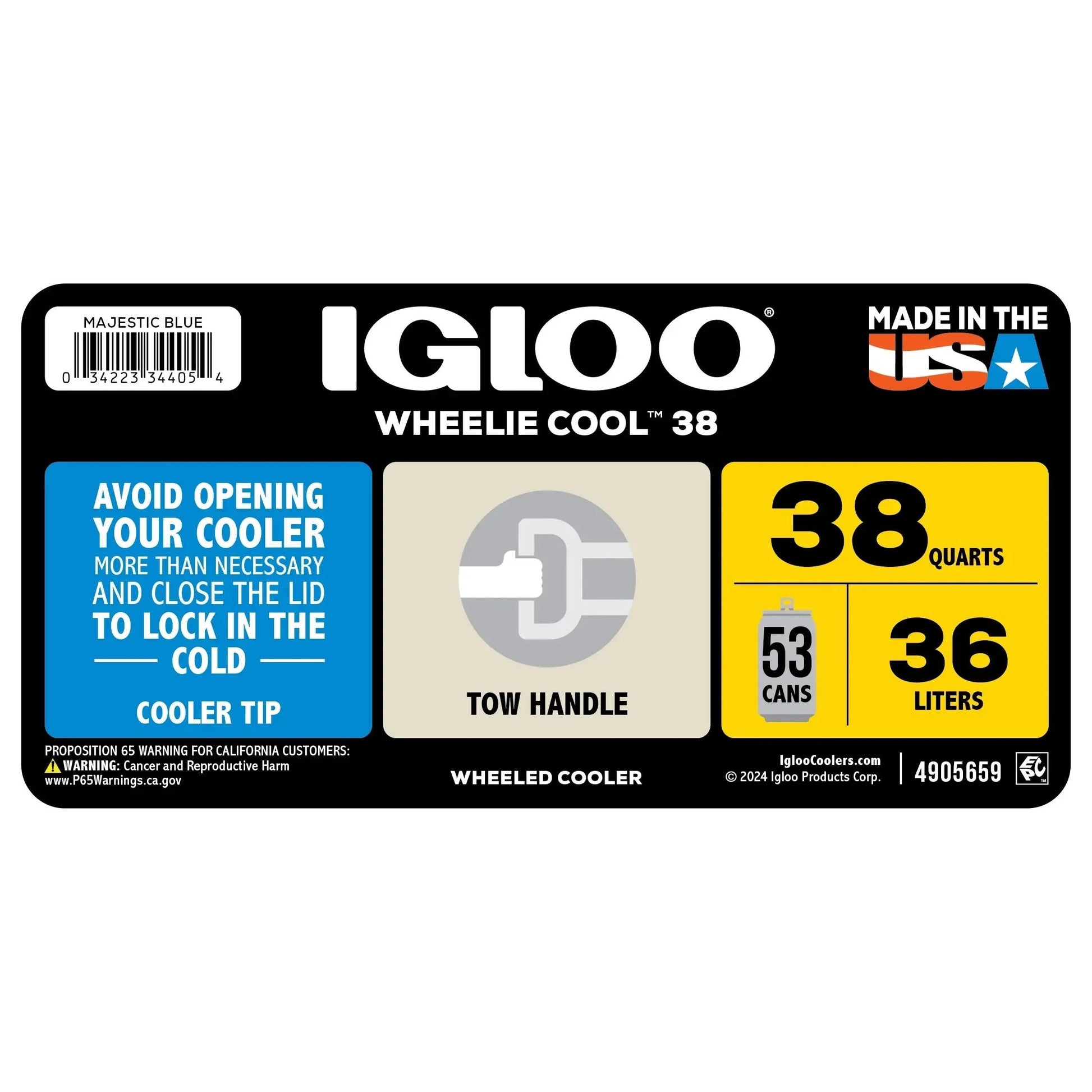 38 QT Wheelie Cool Hard Sided Cooler with Wheels, Blue Cool Brand Designs