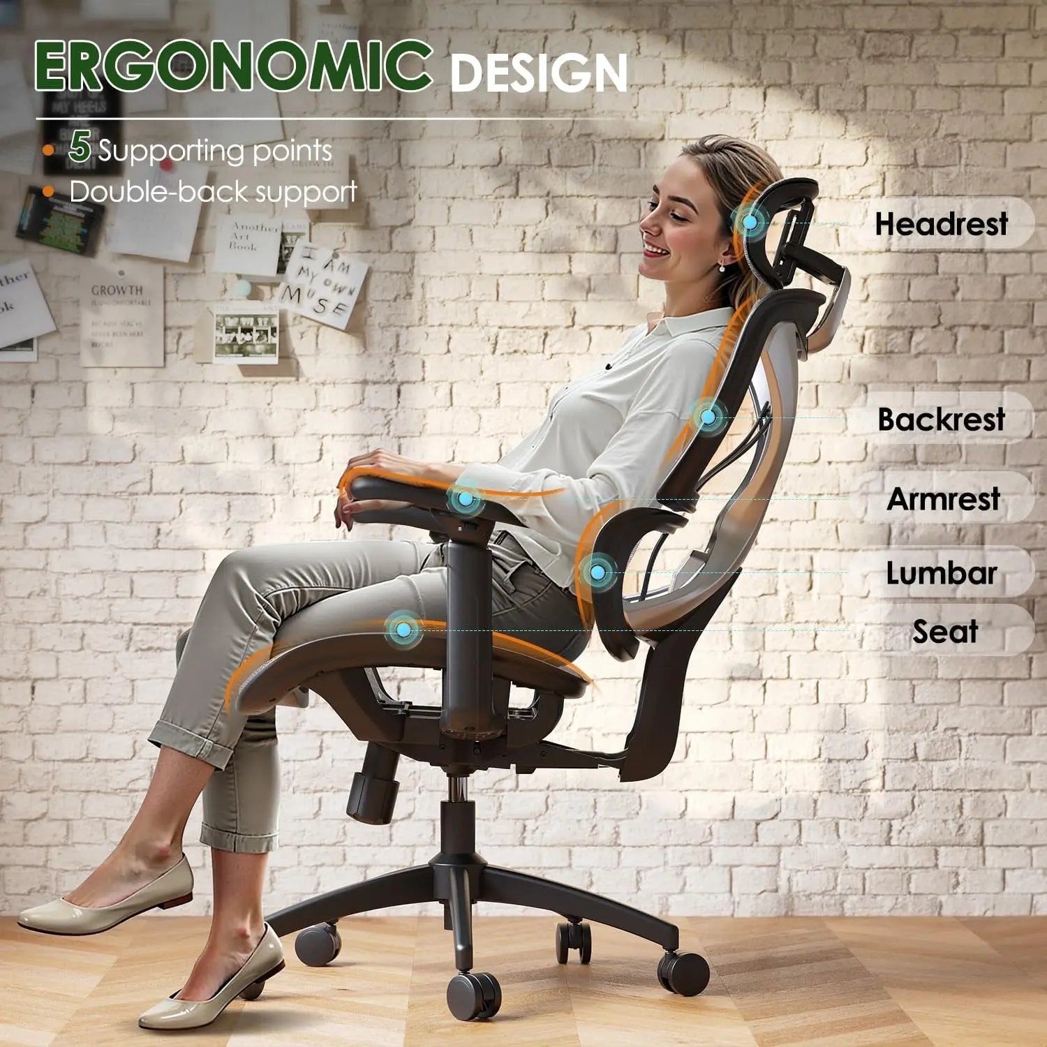 Ergonomic Office Chair, Big and Tall Mesh Chair with Lumbar Support, 3D Armrest - 215° Rotation, Adjustable Headrest & Soft Seat, Durable Desk Chair 350LBS for Work Gaming Computer,Grey Cool Brand Designs