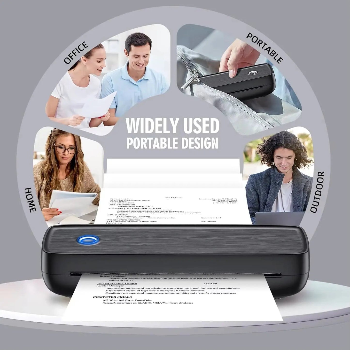 Portable Wireless Bluetooth Thermal Inkless Printer - Support US Letter &Legal, Thermal Paper, Compatible with Ios, Android&Lapt Cool Brand Designs