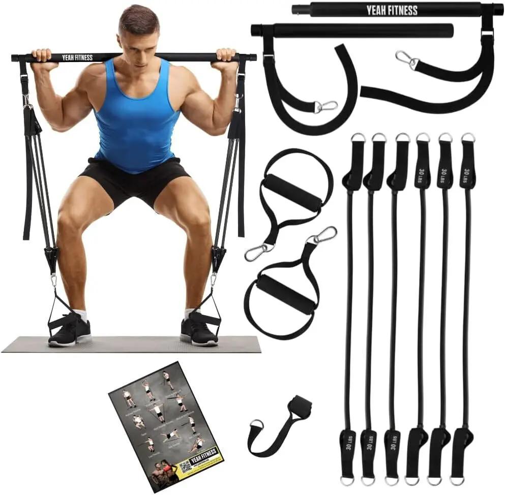 Pilates Bar Kit - Portable Home Gym Workout Equipment with Resistance Bands NEW Cool Brand Designs