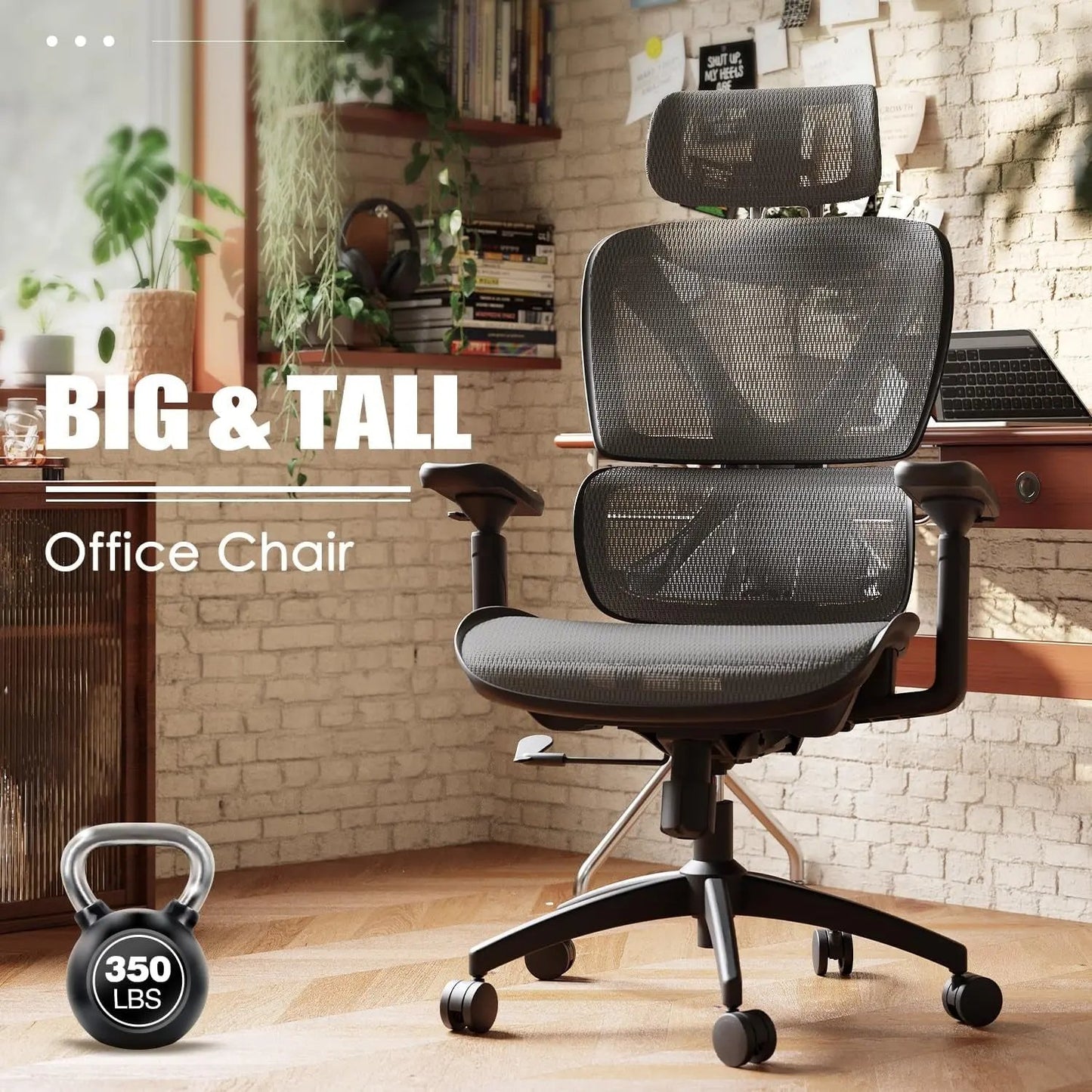 Ergonomic Office Chair, Big and Tall Mesh Chair with Lumbar Support, 3D Armrest - 215° Rotation, Adjustable Headrest & Soft Seat, Durable Desk Chair 350LBS for Work Gaming Computer,Grey Cool Brand Designs
