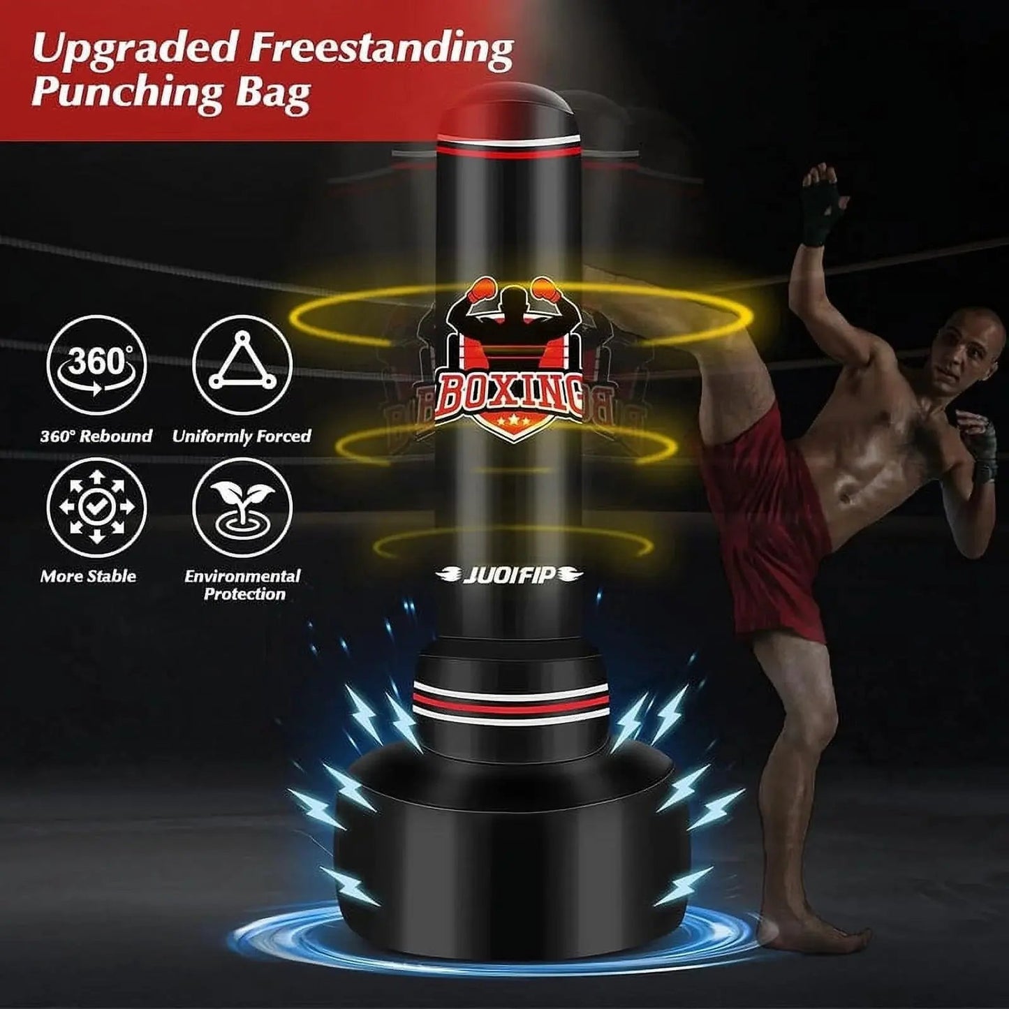 Freestanding Heavy Punching Bag Set with Gloves, Red Cool Brand Designs