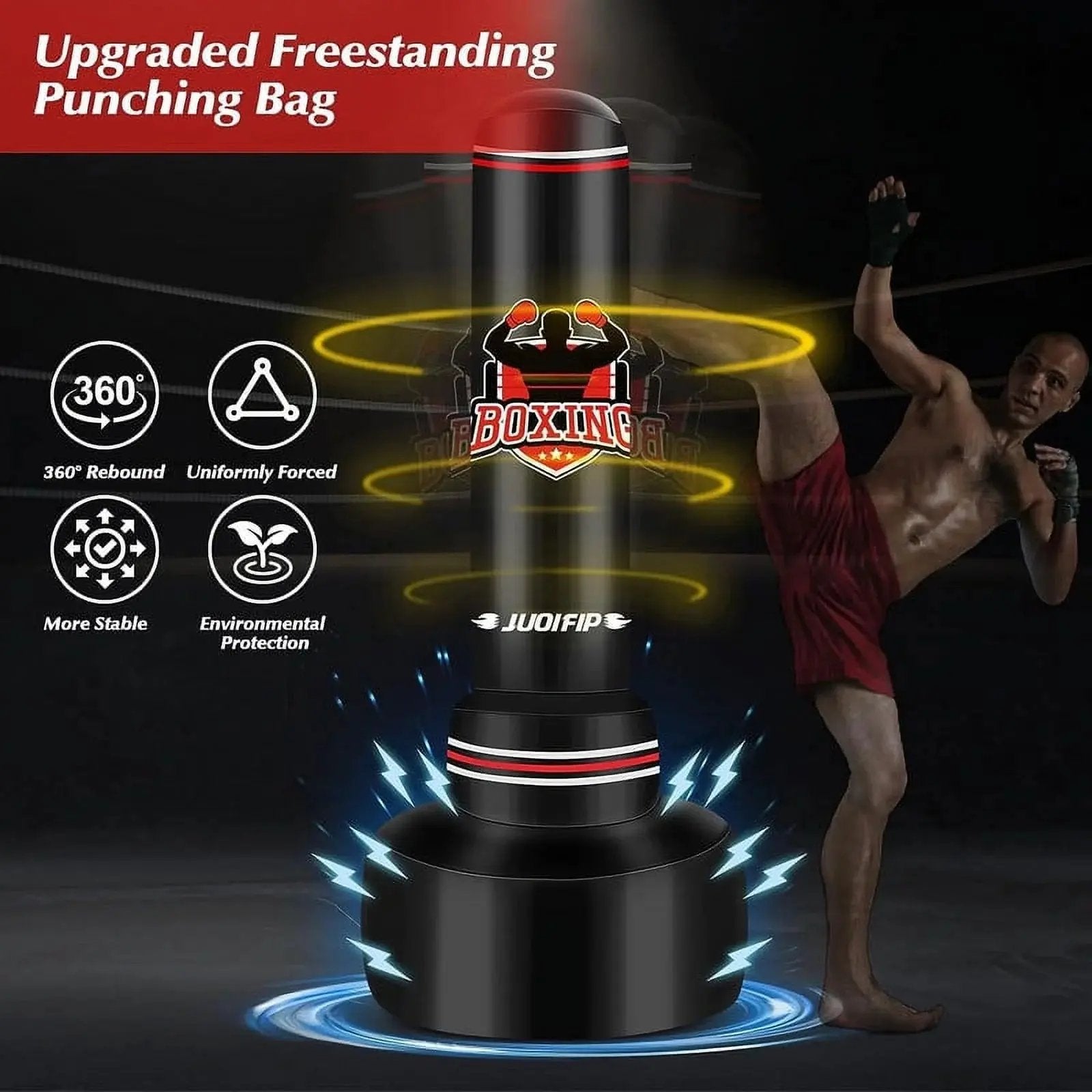 Freestanding Heavy Punching Bag Set with Gloves, Red Cool Brand Designs