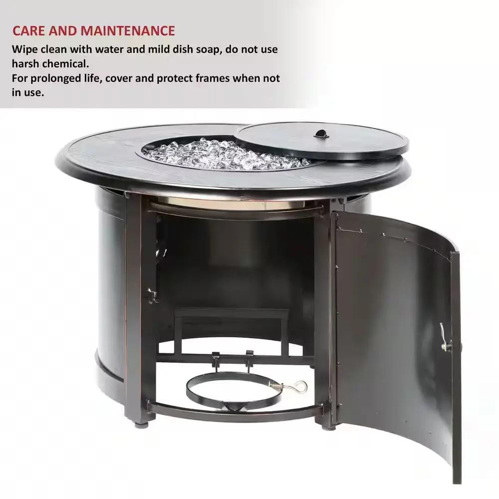 Manchester 36 In. X 25 In. round Aluminum Match Lit Propane Gas Fire Pit Chat Table with Glacier Ice Firebeads Cool Brand Designs