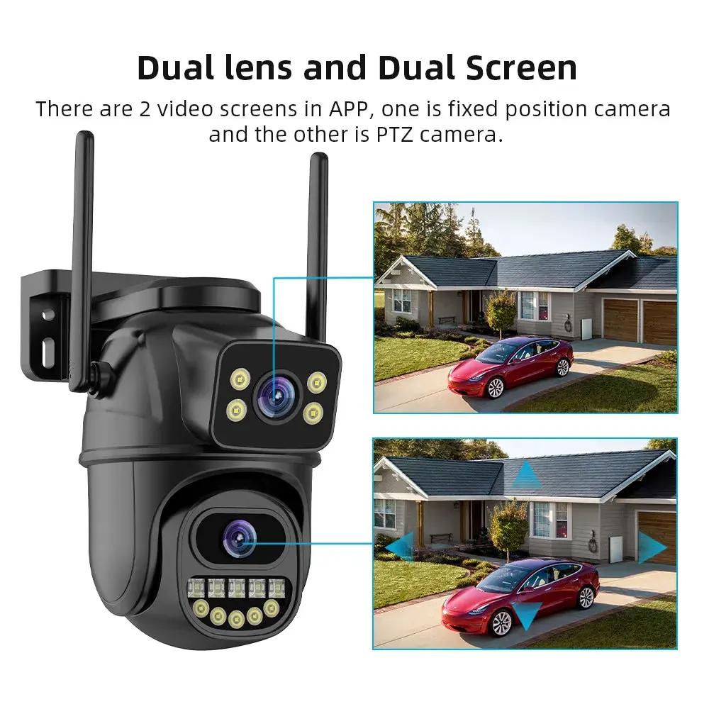 4K 8MP HD Wifi PTZ Camera Outdoor 4MP Dual Lens Dual Screen AI Auto Tracking IP Camera CCTV Audio Video Surveillance P2P Icsee Cool Brand Designs