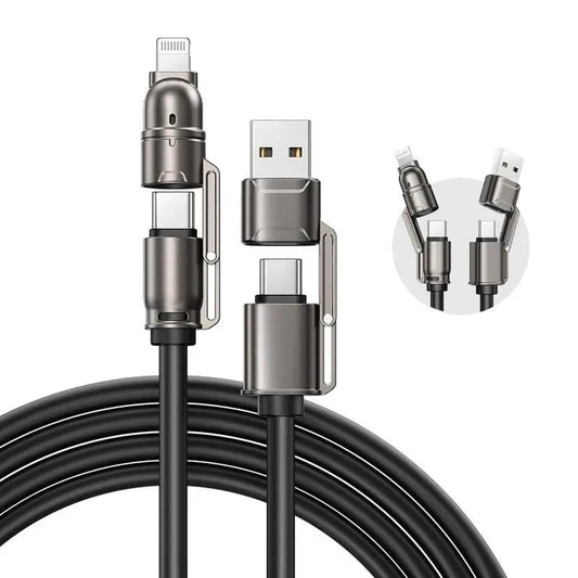 Introducing the MagicJohn 4-in-1 USB Type C Charging Cable - 65W Fast Charging, Durable Liquid Silicone & Aluminum Alloy, Braided Design in Sleek Black & Gray Cool Brand Designs