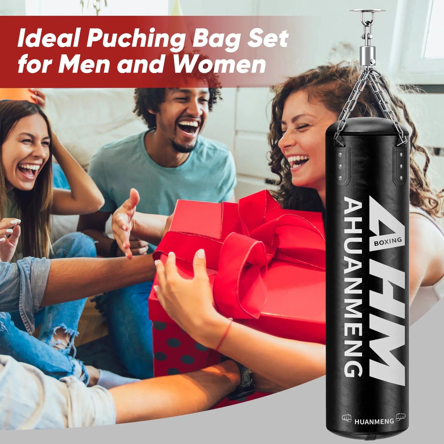 Punching Bag for Adults 4FT PU Heavy Boxing Bag Set Hanging Boxing Bag Kit W/ 12Oz Gloves Cool Brand Designs