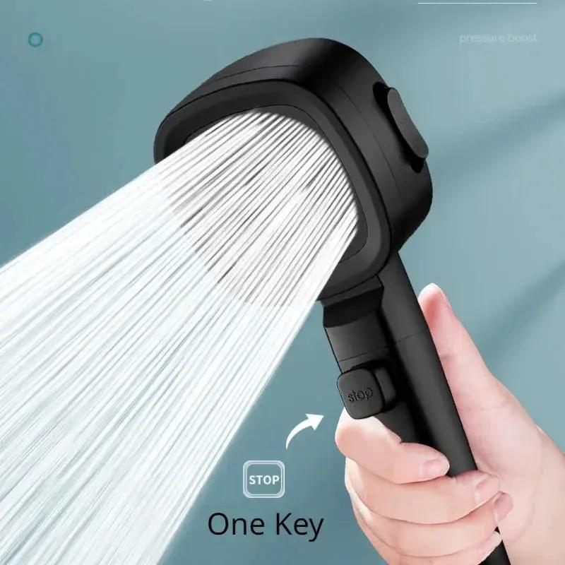 High Pressure Shower Head Water Saving 3 Modes Shower Heads Adjustable One-Key Stop Water Massage Sprayer Bathroom Accessories Cool Brand Designs