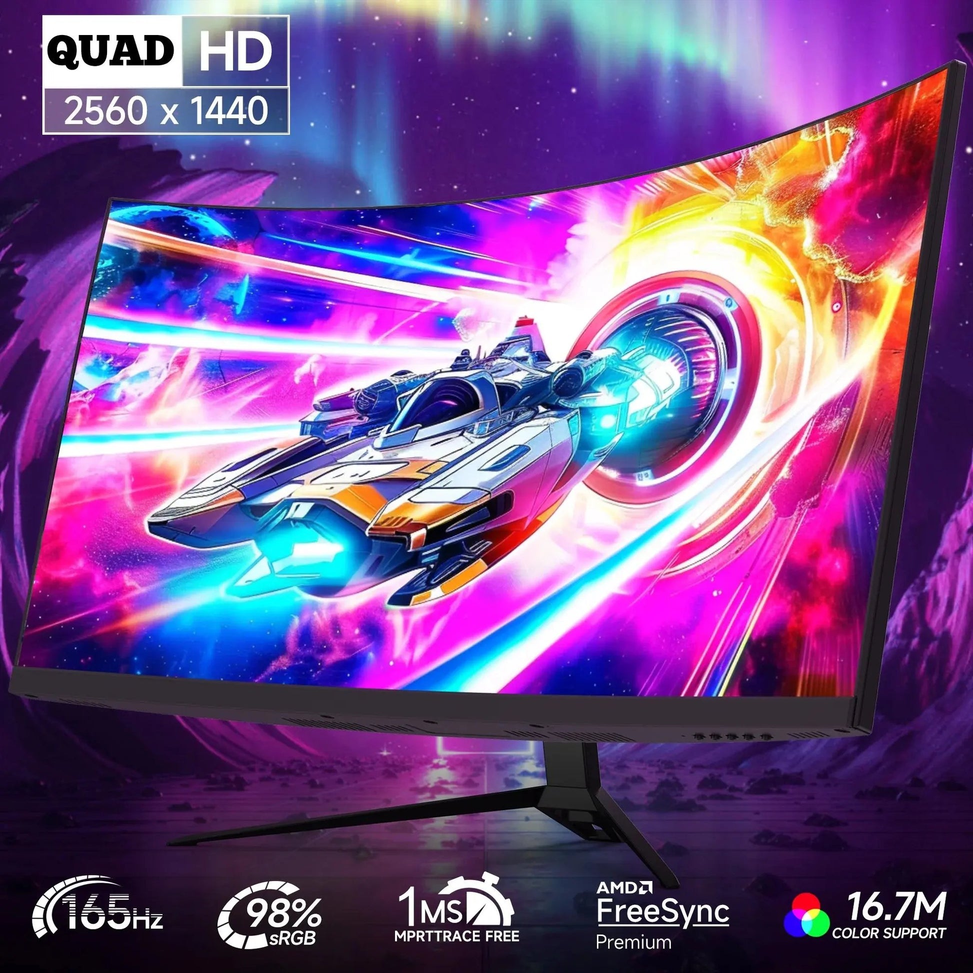 27" QHD2K Curved Gaming Monitor,165Hz/144Hz Computer Monitor,1Ms, Hdr,Built-In Speakers,2560X1440 for Office Cool Brand Designs