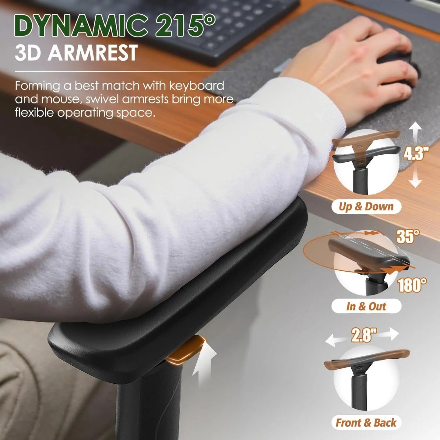 Ergonomic Office Chair, Big and Tall Mesh Chair with Lumbar Support, 3D Armrest - 215° Rotation, Adjustable Headrest & Soft Seat, Durable Desk Chair 350LBS for Work Gaming Computer,Grey Cool Brand Designs