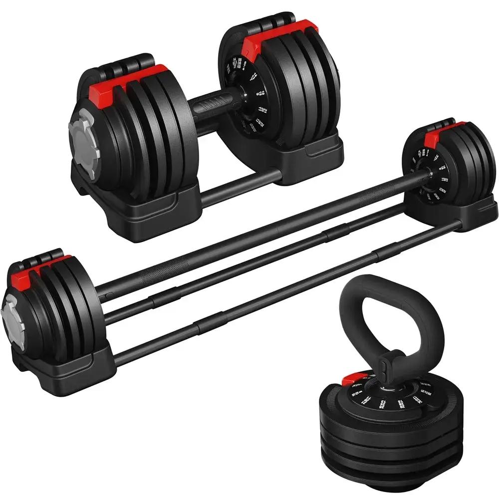 Adjustable Anti-Slip 3-In-1 Nylon Dumbbell Weight Set, 7-52.5Lbs, (Black & Red) Cool Brand Designs