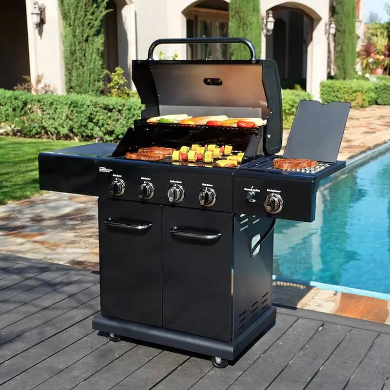 Black with Chrome Accents 4 -Burner Liquid Propane Gas Grill 1 -Side Burner Cool Brand Designs