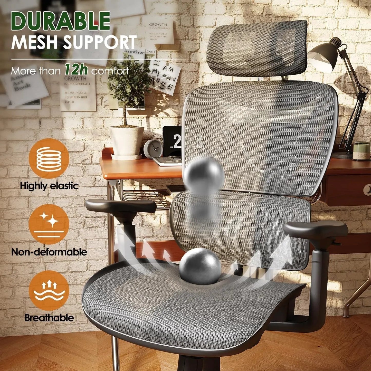 Ergonomic Office Chair, Big and Tall Mesh Chair with Lumbar Support, 3D Armrest - 215° Rotation, Adjustable Headrest & Soft Seat, Durable Desk Chair 350LBS for Work Gaming Computer,Grey Cool Brand Designs