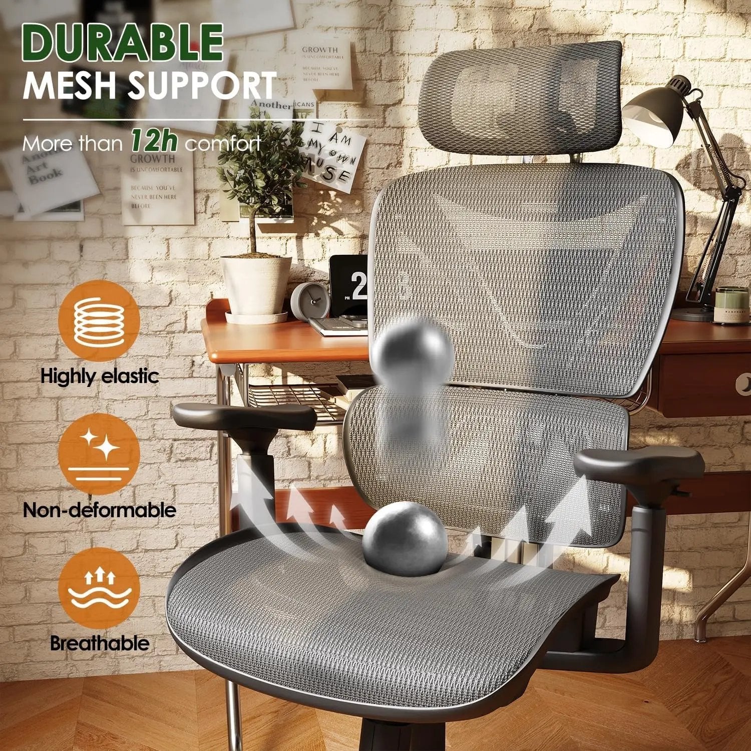 Ergonomic Office Chair, Big and Tall Mesh Chair with Lumbar Support, 3D Armrest - 215° Rotation, Adjustable Headrest & Soft Seat, Durable Desk Chair 350LBS for Work Gaming Computer,Grey Cool Brand Designs