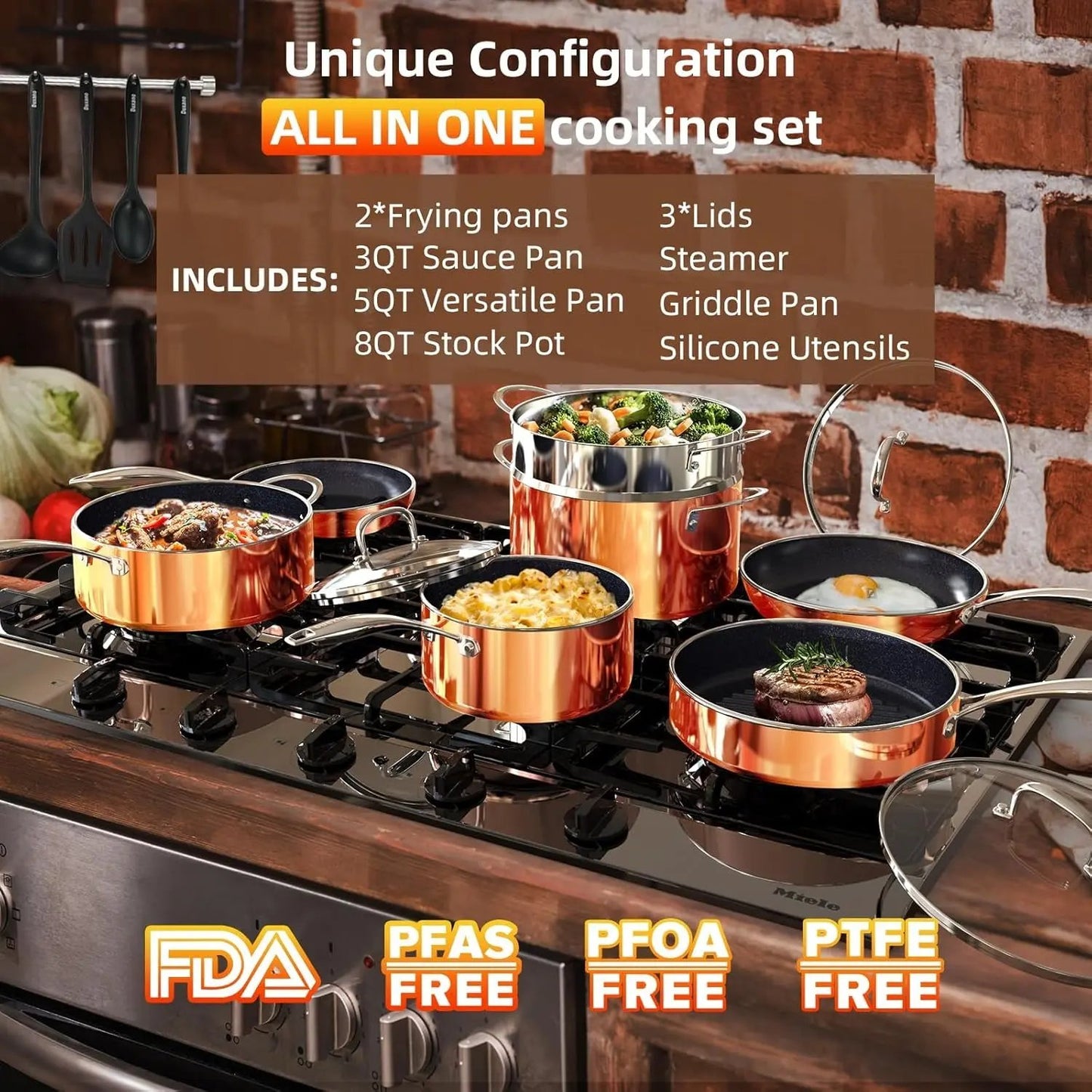 Deluxe  14PC Healthy Pots and Pan with 9H Anti-Scratch Coating, 2-Layer Non-Stick Ceramic&Pfas Free, Sensitively&Evenly Induction Cooking, Enhanced Flavor with Infrared Cookware, Dishwasher Safe Cool Brand Designs
