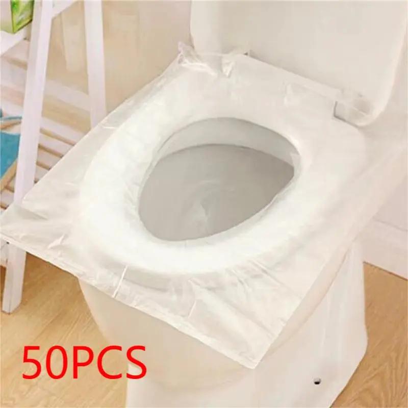 50Pcs Disposable Plastic Toilet Seat Cover Waterproof and Non Slip Individually Wrapped, for Travel, Toilet Seat Protectors Cool Brand Designs