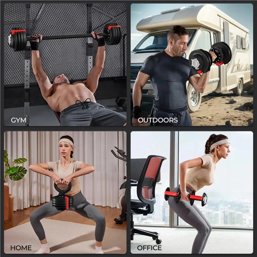 Adjustable Anti-Slip 3-In-1 Nylon Dumbbell Weight Set, 7-52.5Lbs, (Black & Red) Cool Brand Designs