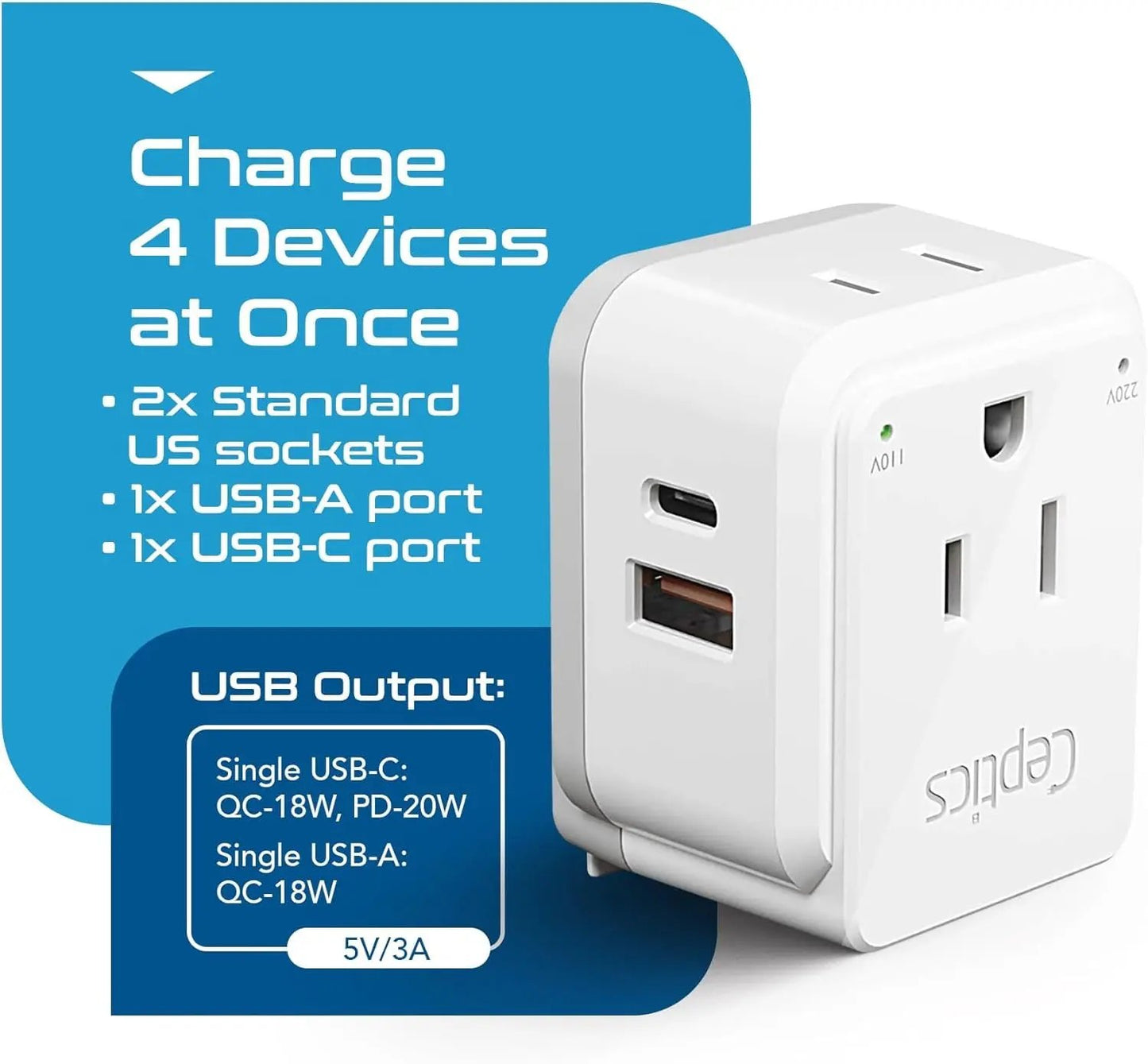 Europe Plug Adapter, 20W PD & QC, Safe Dual USB & USB-C 3.1A - 2 USA Outlet - Compact & Powerful - Use Euro, Greece, Italy, Switzerland, Turkey, Portugal - Includes Type C Swadapt Attachment Cool Brand Designs