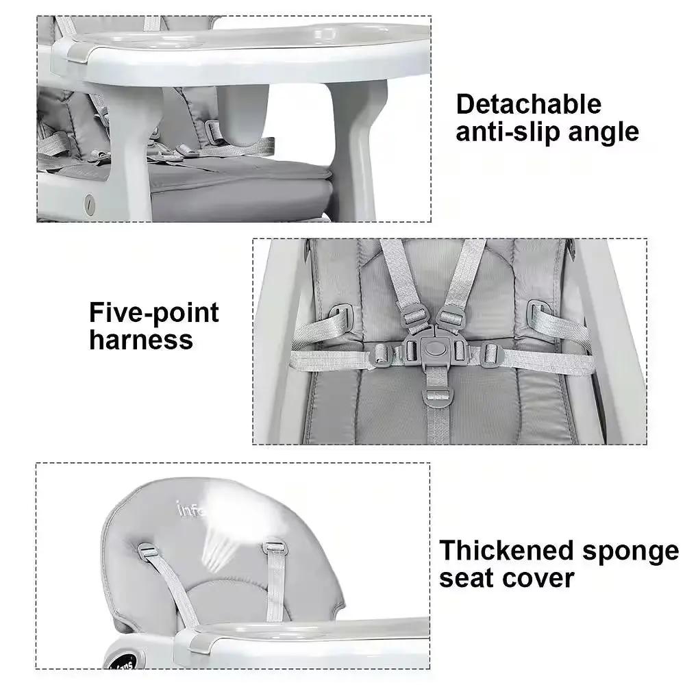 3 in 1 Grey Plastic Baby High Chair W/Adjustable Seat Back and Removable Trays Cool Brand Designs