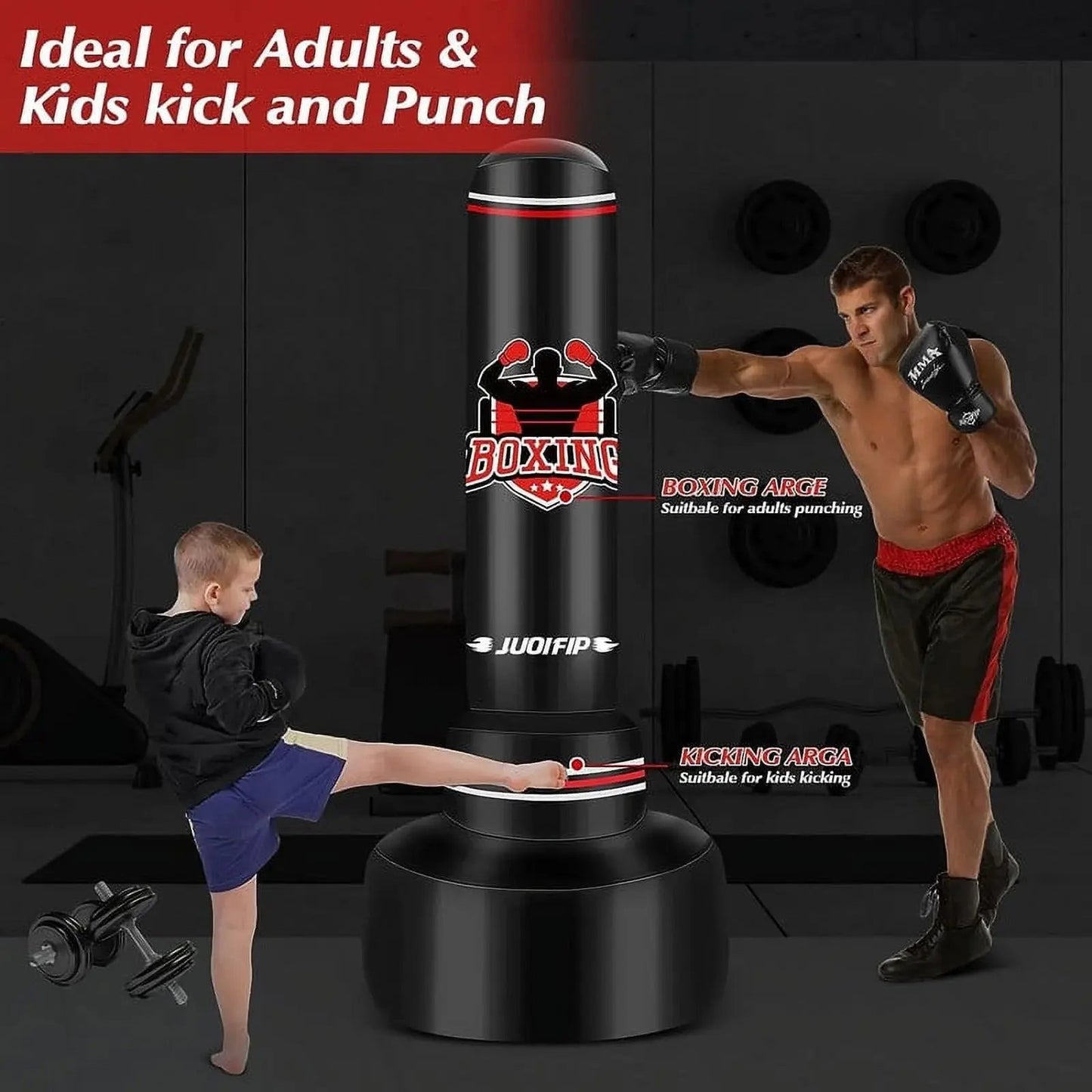 Freestanding Heavy Punching Bag Set with Gloves, Red Cool Brand Designs