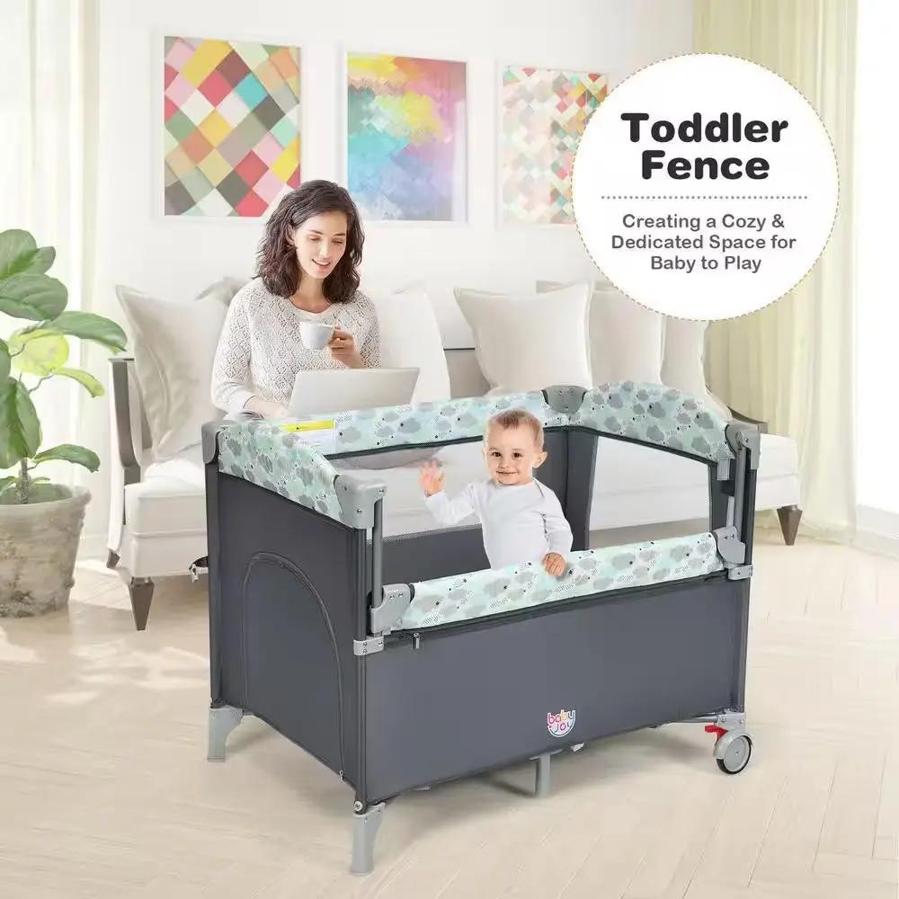 5-In-1 Gray Portable Baby beside Sleeper Bassinet Crib Playard with Diaper Change Cool Brand Designs