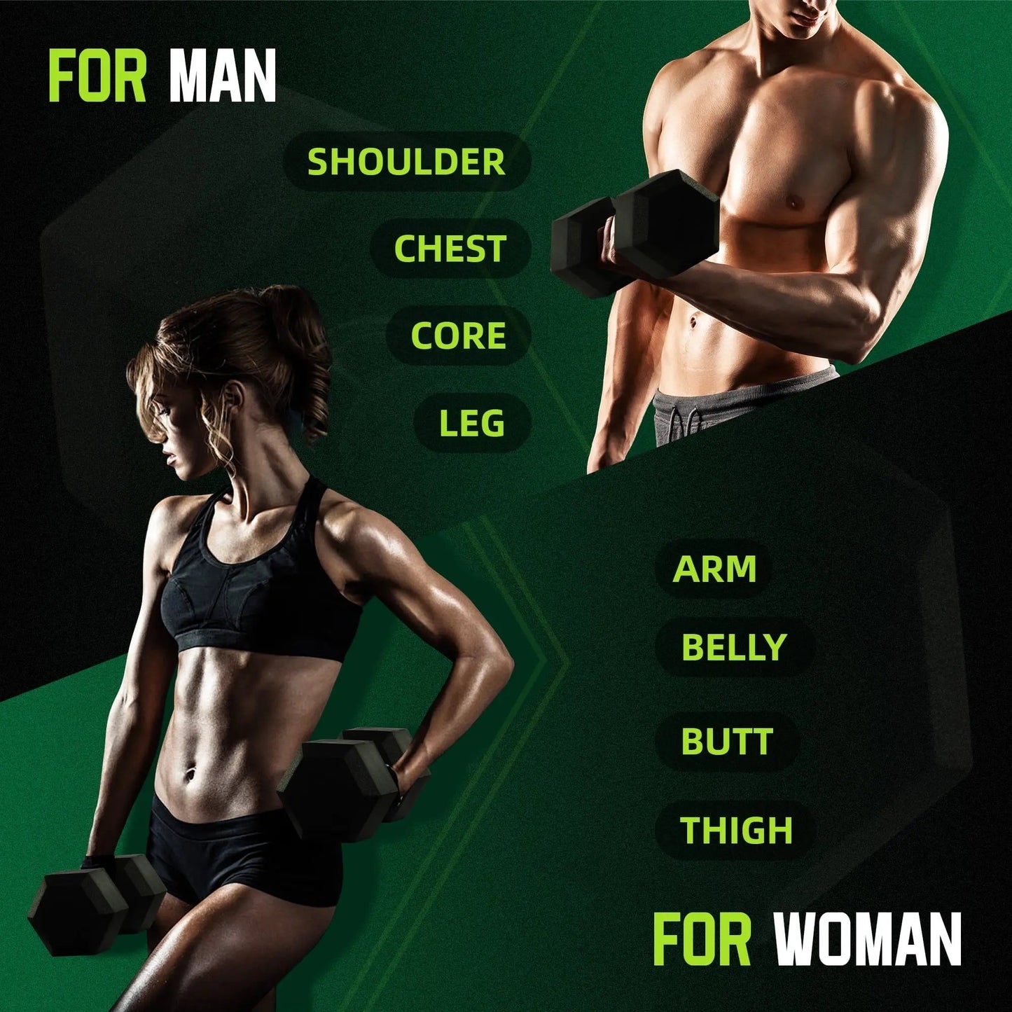 Rubber Encased Hex Dumbbell, Black, 15 Lb Cool Brand Designs