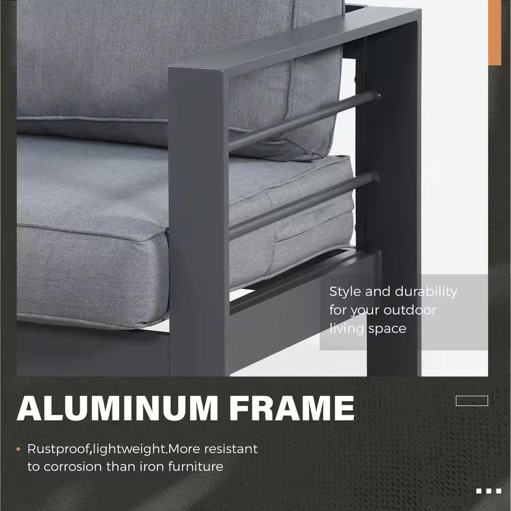 Grey 5-Piece Aluminum Patio Conversation Set with Dark Grey Cushions Cool Brand Designs