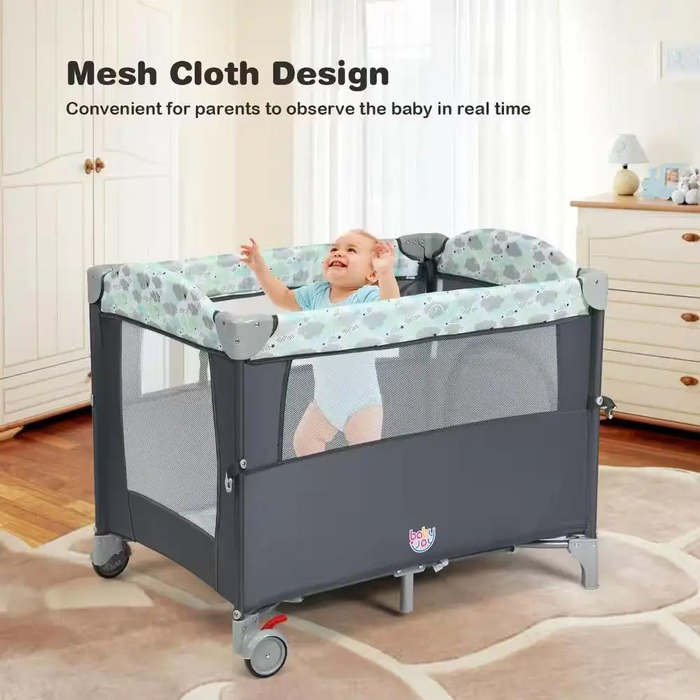 5-In-1 Gray Portable Baby beside Sleeper Bassinet Crib Playard with Diaper Change Cool Brand Designs