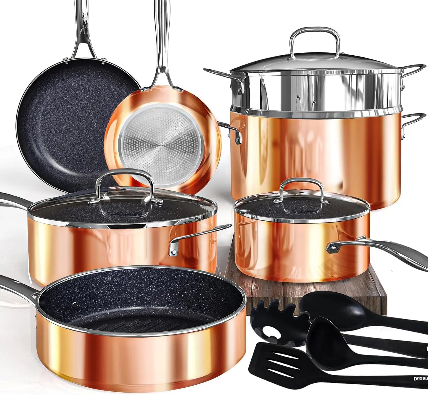 Deluxe  14PC Healthy Pots and Pan with 9H Anti-Scratch Coating, 2-Layer Non-Stick Ceramic&Pfas Free, Sensitively&Evenly Induction Cooking, Enhanced Flavor with Infrared Cookware, Dishwasher Safe Cool Brand Designs