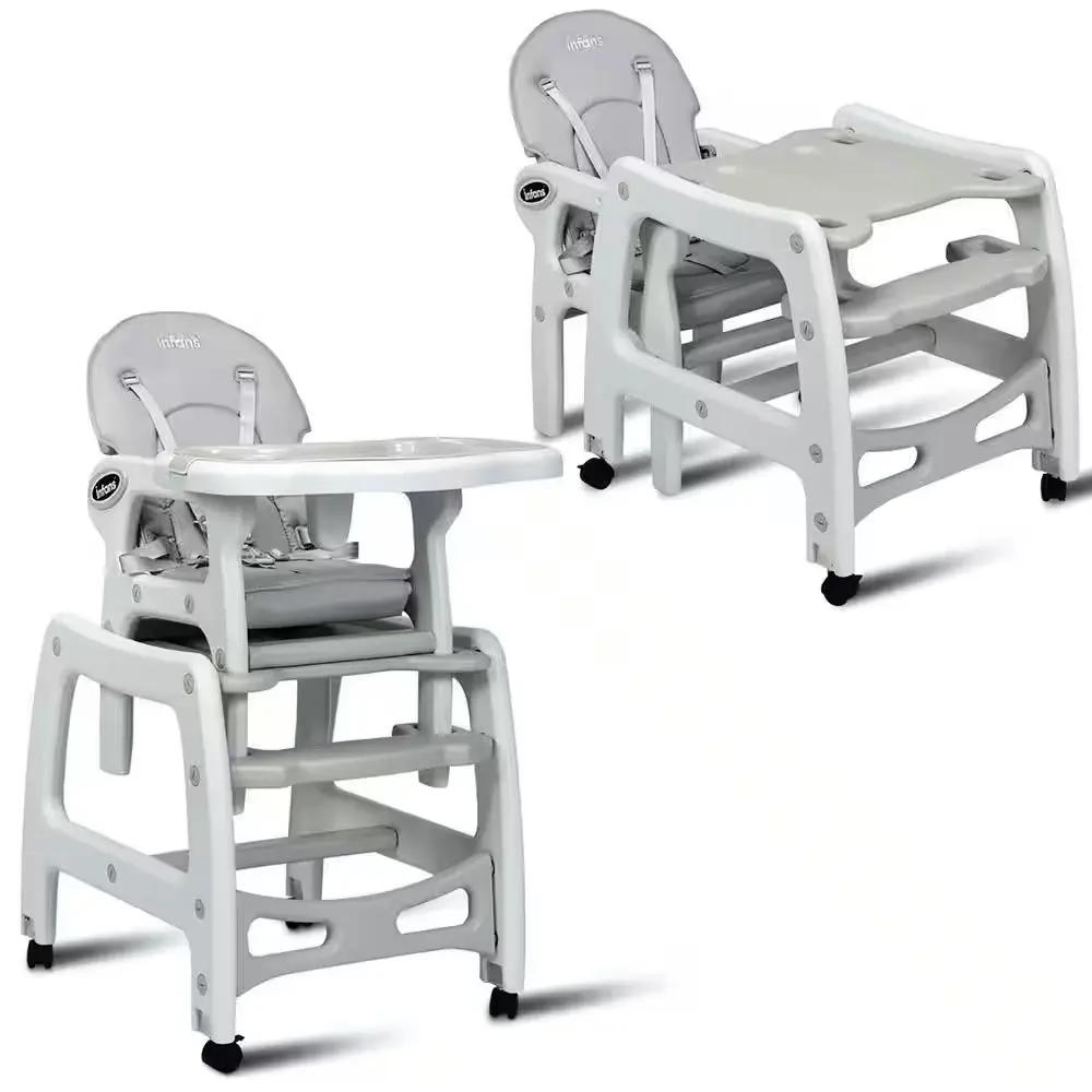 3 in 1 Grey Plastic Baby High Chair W/Adjustable Seat Back and Removable Trays Cool Brand Designs