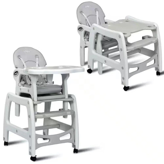 3 in 1 Grey Plastic Baby High Chair W/Adjustable Seat Back and Removable Trays Cool Brand Designs