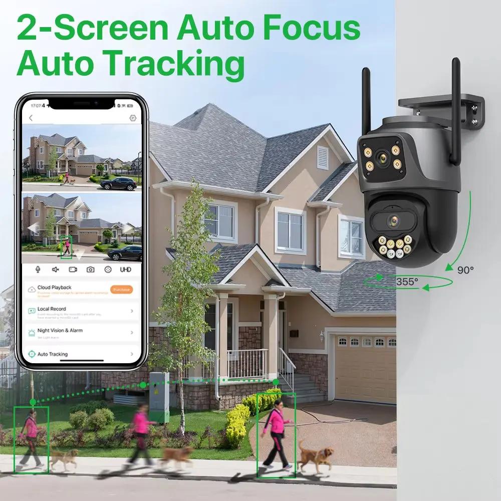 External Wifi PTZ Camera Dual Lens 4K 8MP HD Outdoor IP Camera 4MP Auto Tracking Security Protection CCTV Surveillance Icsee P2P Cool Brand Designs